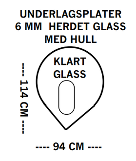 Glassplate, gulvplate, med ventilasjons hull, 114 x 94 cm, dråpe formet