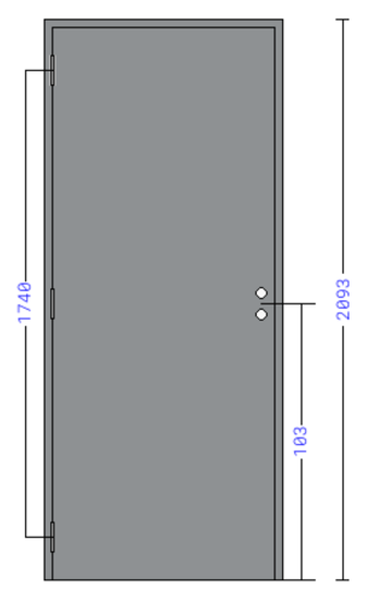 Ståldør, stål, 90 x 210 cm, venstre hengslet, 