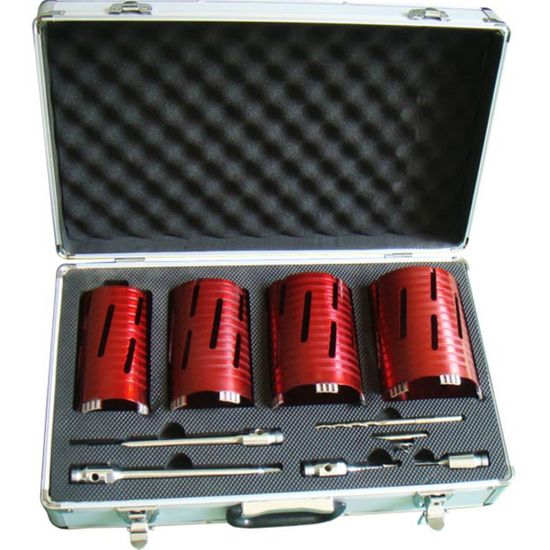 Pipebor-koffert m/ 4 bor ø90- 120 og deler liten