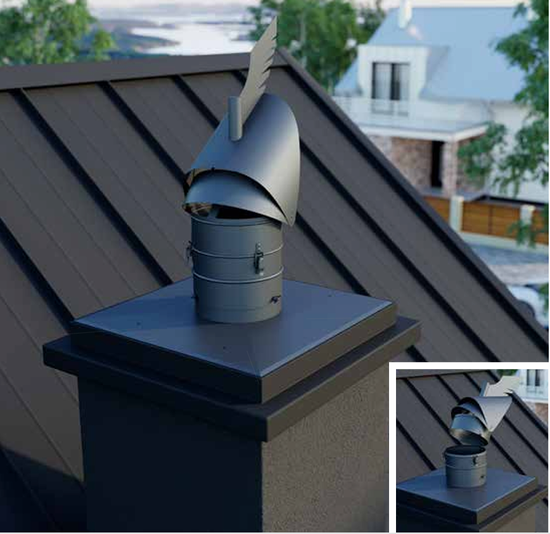 Toppbeslag, ø250 mm, svart, 52 x 52cm, til pipehatt