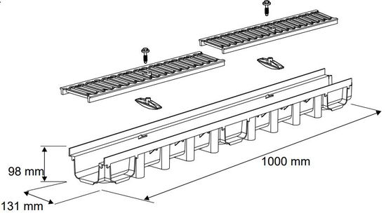 Drensrenne 1 meter, m/galvanisert rist, fra Aaltvedt