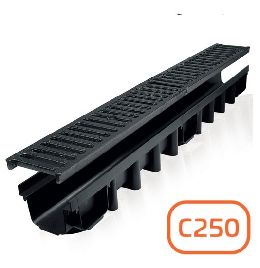 Drensrenne, 1 meter, klasse C, m/ støpejernsrist, fra Aaltvedt