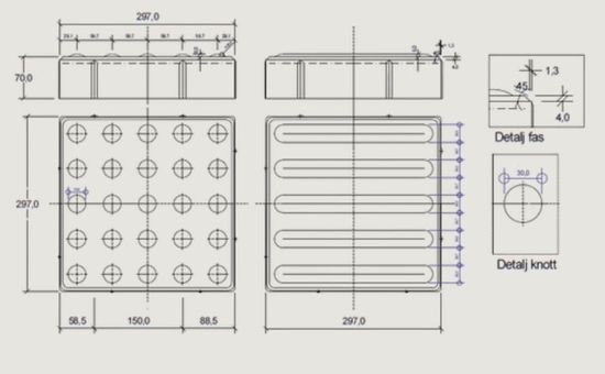 Retningsindikator helle, taktil, 30 x 30 x 7 cm, koks, fra Asak