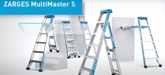 Kombistige Multimaster X5, trappestige samt anliggende stige, fra Zarges