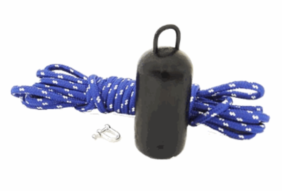 Loddebørste sett, 2,5 kg lodd og 7.5 meter tau