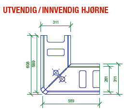 Mini Exclusive, hjørne innvendig (59 x 25,3 x 17 cm) x 2 dele, gråmix, fra Asak