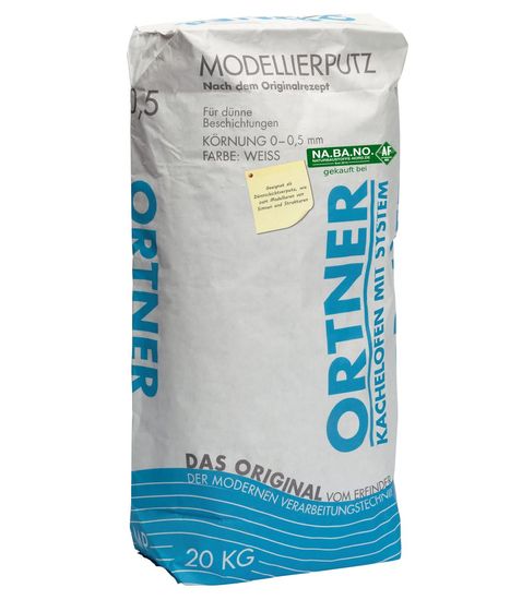 Puss, Ortner, blå sekk, 0 - 0,5 mm, hvit puss, 20 kg sekk
