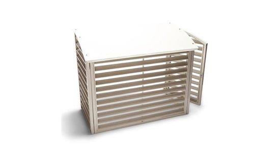 Varmepumpehus i metall, 1105 mm x 550 mm x 900-1020 mm, hvit