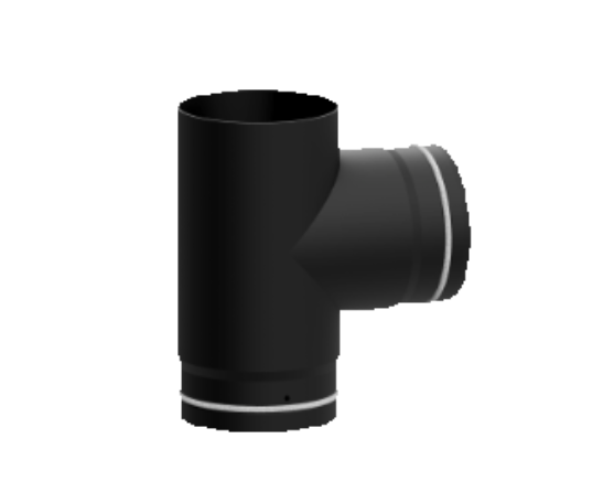 Røykrør, peisrør, T-rør, ø150 mm, sort