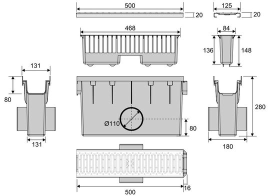 Sandfang, 0,5 meter, i plast, m/ galvanisert rist, fra Aaltvedt