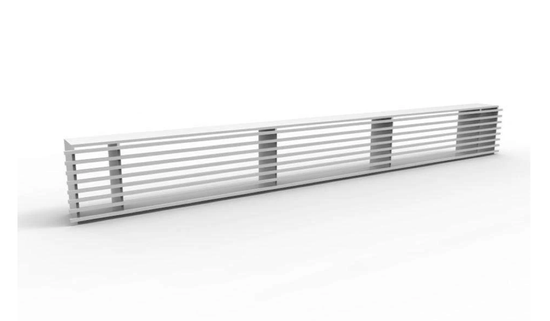 Ventilrist i Rail serien, 1000 x 100 mm, 670 cm² åpning, med kassett, hvit