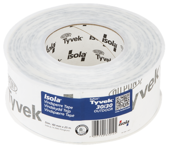 Tape, vindsperre, Tyvek 30/30, Isola, 60 mm x 25 m, med delt beskyttelsespapir