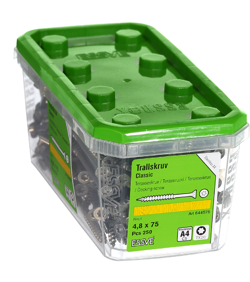 Terrasseskrue, classic, 4,8 x 75 mm, A4 syrefast, 250 stk