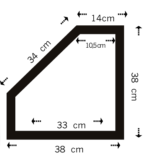 Topprist, rist, kuttet hjørne, 38 x 38 cm, (34 cm kuttet), sort
