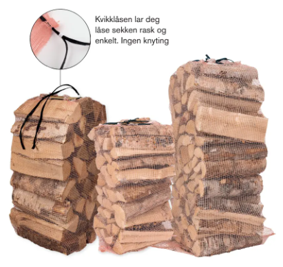 Vedsekk, 40 liter, 49 x 65 cm, med kvikklås