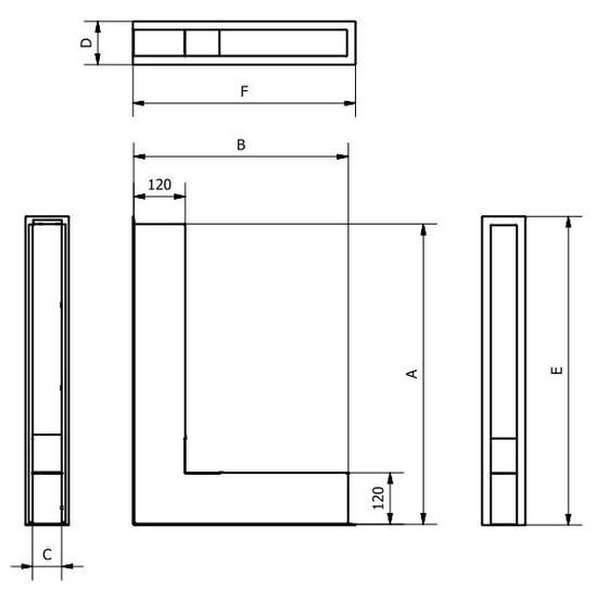 Ventilrist, Slimline serien, symmetrisk hjørne, 520 x 520 mm, 504 cm² åpning, sort