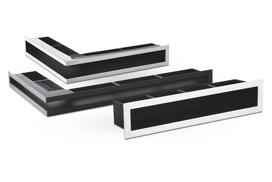 Ventilrist, Slimline serien, symmetrisk hjørne, 520 x 520 mm, 504 cm² åpning, sort