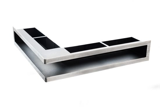 Ventilrist, Slimline serien, hjørne modell, 520 x 520 x 100 mm, 504 cm² åpning, stål og svart